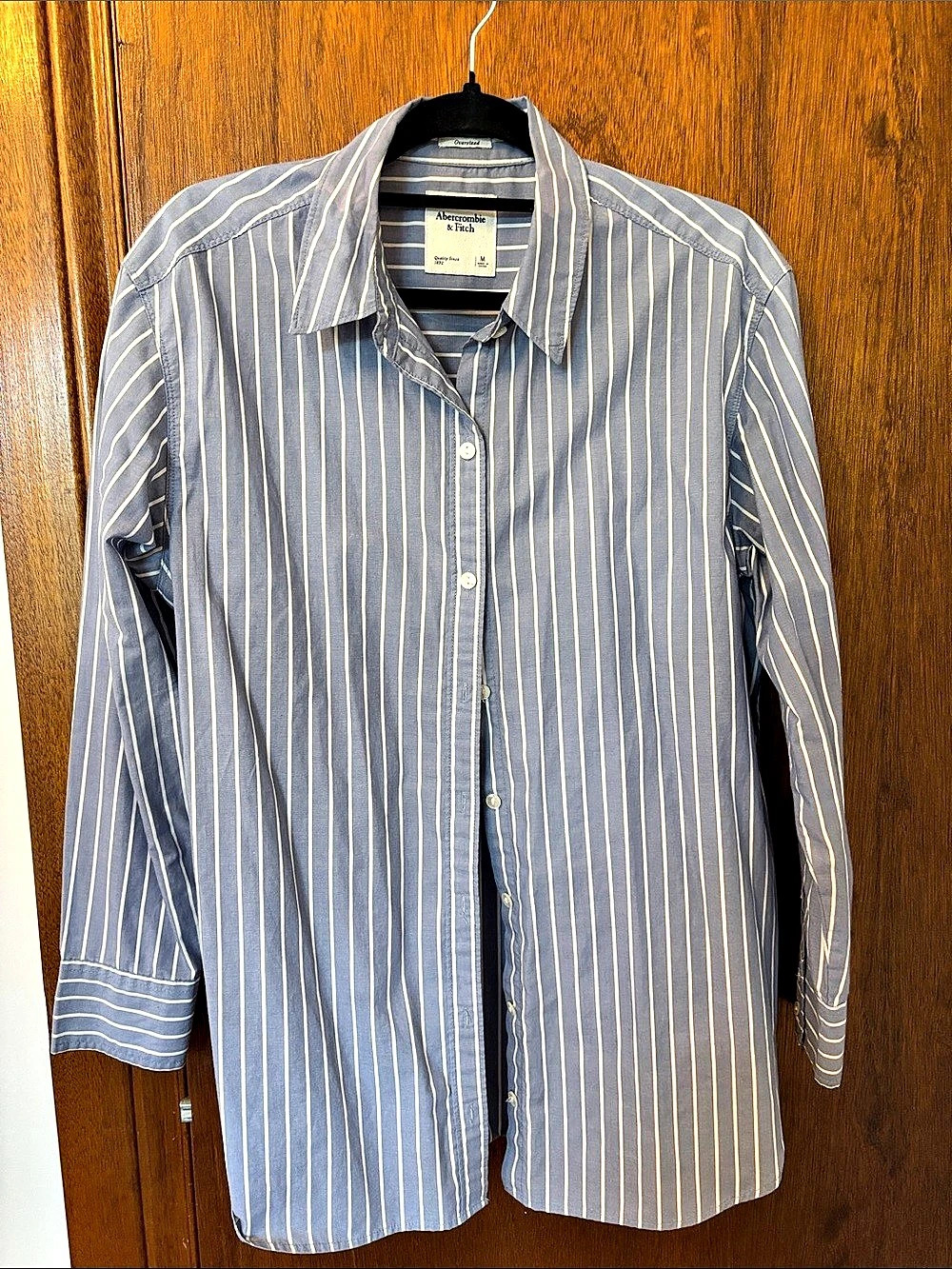 Abercrombie & Fitch Oversized Poplin Shirt Women’s Striped Button Down in Blue &